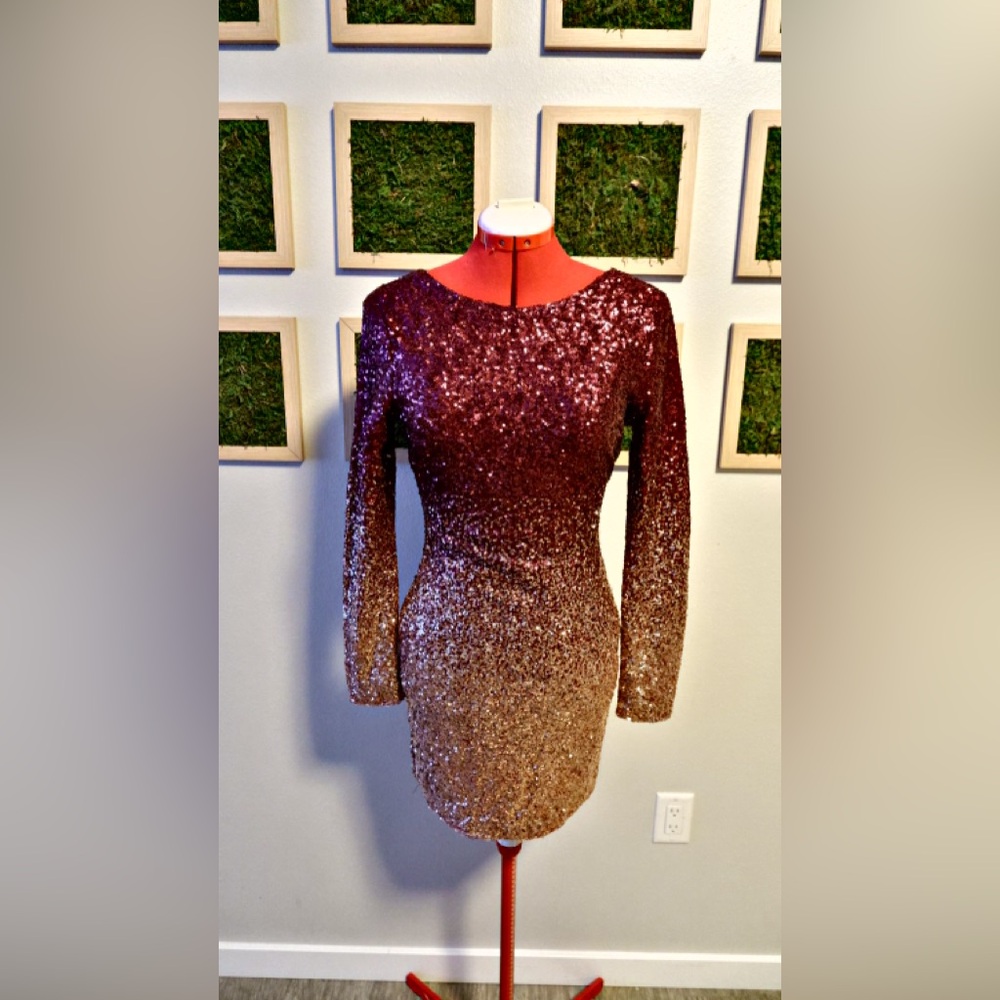 Bear Dance Burgundy and Gold Backless Sequin Dress